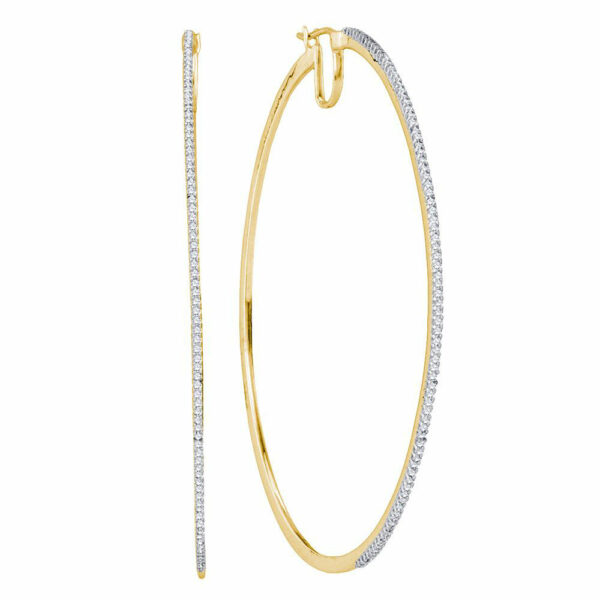 10kt Yellow Gold Womens Round Diamond Hoop Earrings 1/2 Cttw