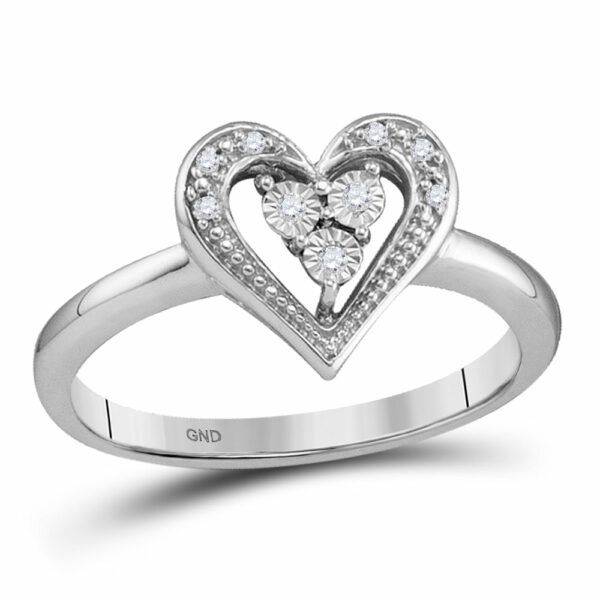 10kt White Gold Womens Round Diamond Heart Ring .02 Cttw