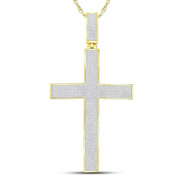 10kt Yellow Gold Mens Round Diamond Roman Cross Charm Pendant 2-1/5 Cttw