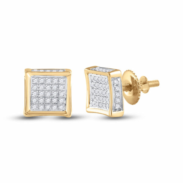 10kt Yellow Gold Mens Round Diamond Square Earrings 1/8 Cttw