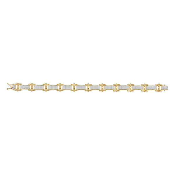 10kt Yellow Gold Mens Round Diamond Big Look Pave-set Fashion Bracelet 1-3/8 Cttw