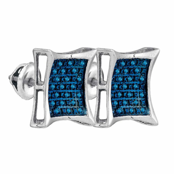 Sterling Silver Mens Round Blue Color Enhanced Diamond Square Kite Earrings 1/6 Cttw