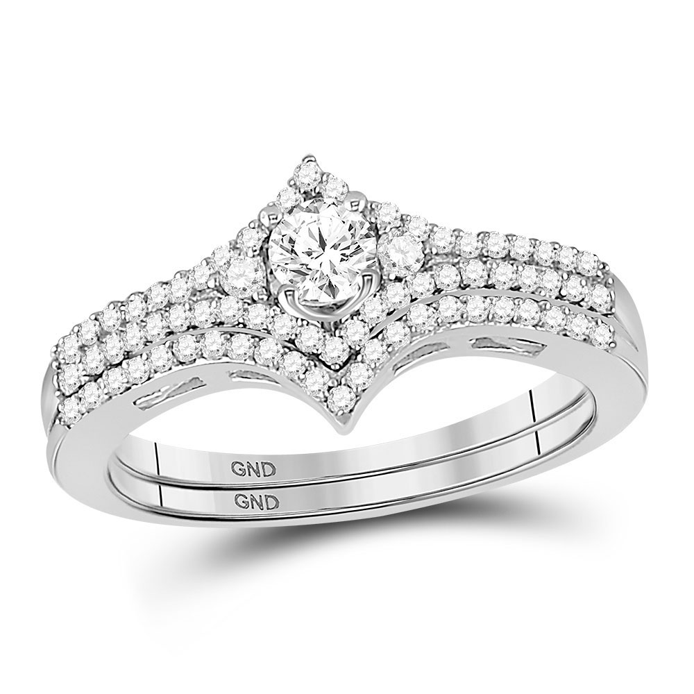 14kt White Gold Round Diamond Chevron Bridal Wedding Ring