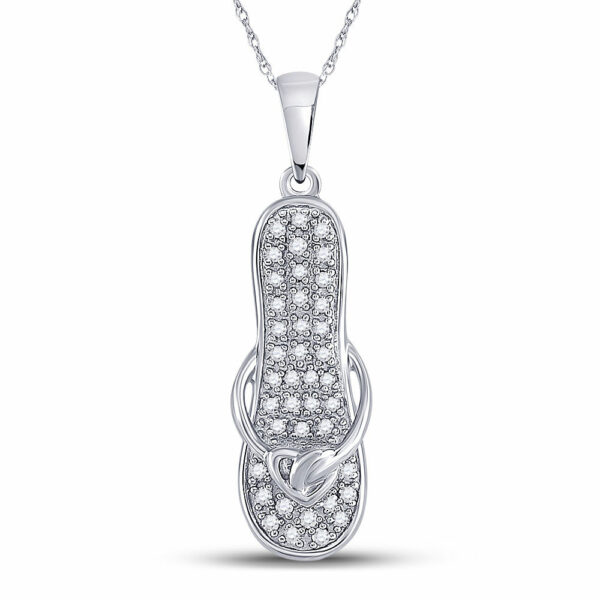 10kt White Gold Womens Round Diamond Flip Flop Sandal Nautical Pendant 1/8 Cttw