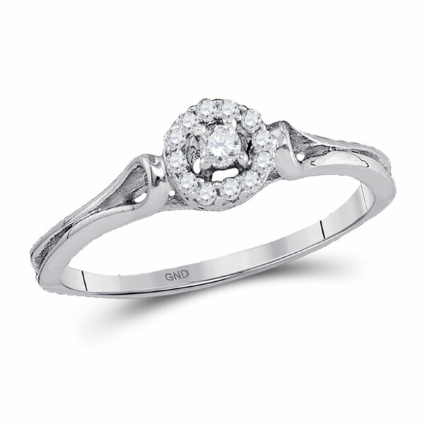 10kt White Gold Womens Round Diamond Solitaire Promise Ring 1/10 Cttw