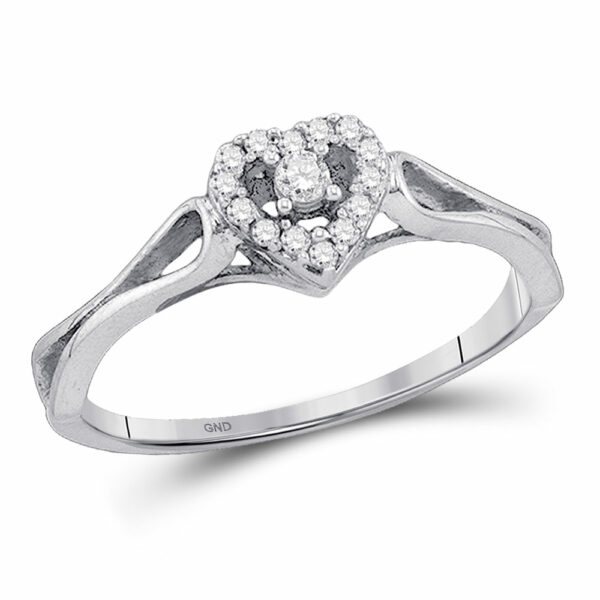 10kt White Gold Womens Round Diamond Heart Promise Ring 1/8 Cttw
