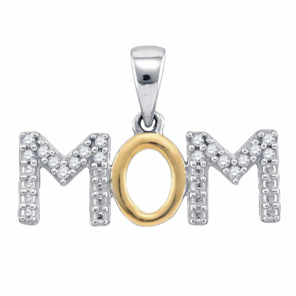 Sterling Silver White Diamond Mother Mom 2-tone Charm Pendant 1/10 Cttw