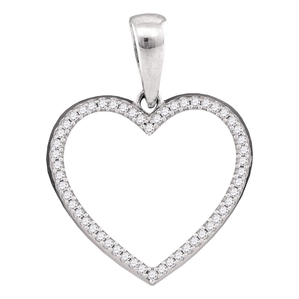 Sterling Silver Womens Round Diamond Heart Outline Pendant 1/6 Cttw ...