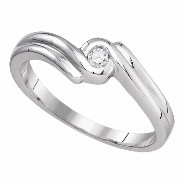 10kt White Gold Womens Round Diamond Solitaire Promise Ring 1/20 Cttw