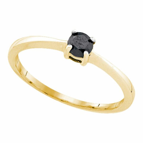10kt Yellow Gold Round Black Color Enhanced Diamond Solitaire Bridal Wedding Ring 1/4 Cttw