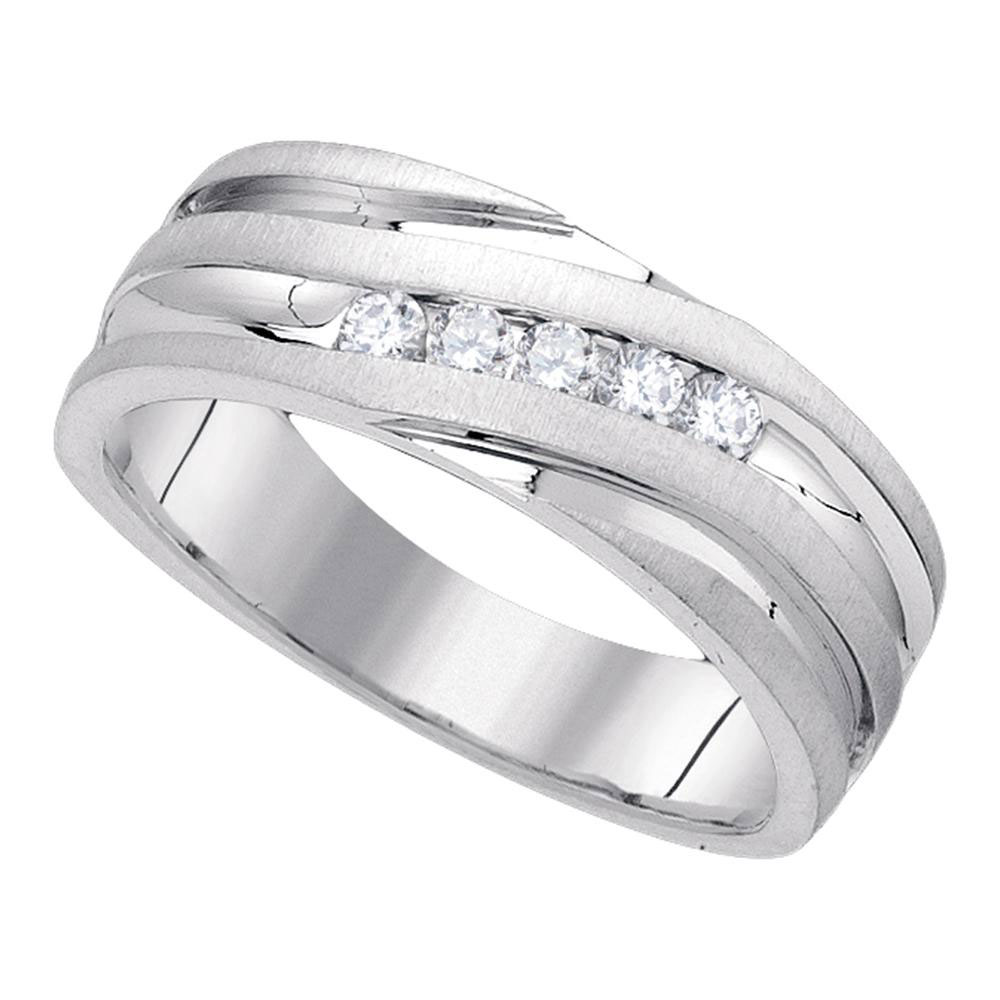 10kt White Gold Mens Round Diamond Diagonal Single Row Wedding Band Ring 1/10 Cttw 