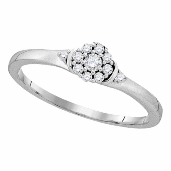 10kt White Gold Womens Round Diamond Cluster Promise Ring 1/6 Cttw