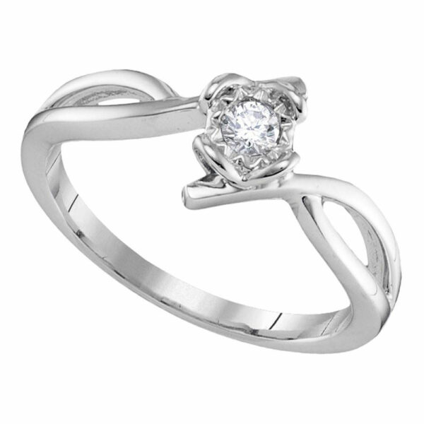 10kt White Gold Womens Round Diamond Solitaire Promise Ring 1/8 Cttw