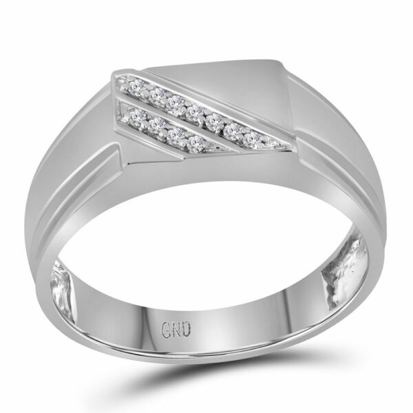 10kt White Gold Mens Round Diamond Diagonal Row Flat Top Fashion Ring 1/12 Cttw