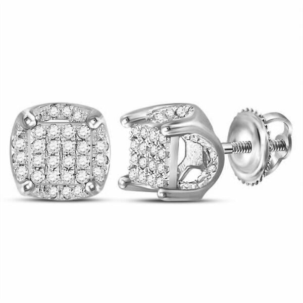 10kt White Gold Mens Round Diamond Cluster Stud Earrings 1/5 Cttw