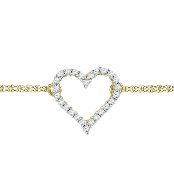 10kt Yellow Gold Womens Round Diamond Heart Bracelet 1/8 Cttw