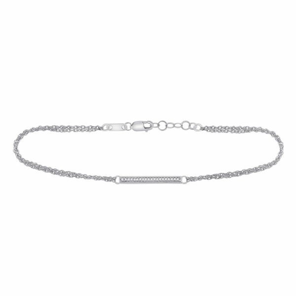 10kt White Gold Womens Round Diamond Single Row Bar Fashion Bracelet 1/20 Cttw