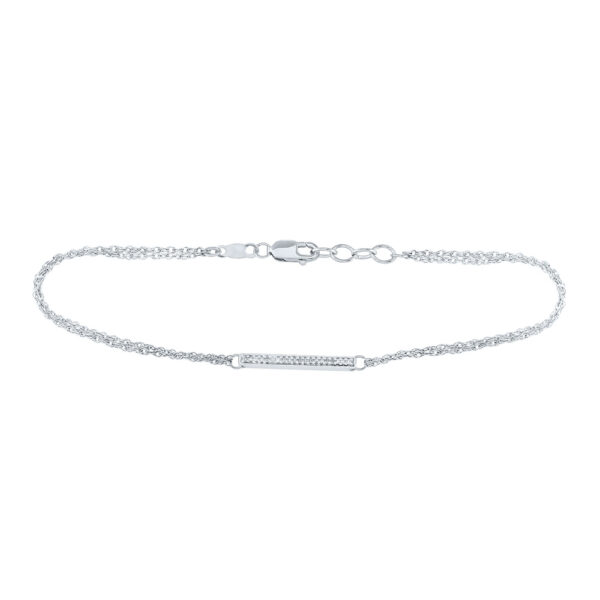 Sterling Silver Womens Round Diamond Single Row Bar Fashion Bracelet 1/20 Cttw