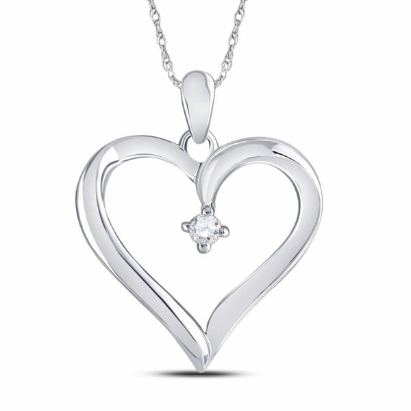 10kt White Gold Womens Round Diamond Solitaire Heart Pendant 1/20 Cttw