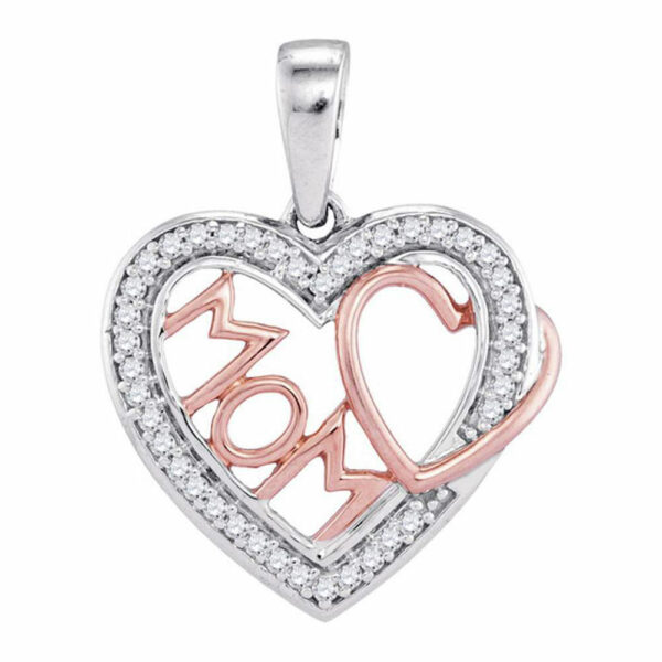 10kt Two-tone Gold Womens Round Diamond Mom Mother Heart Pendant 1/10 Cttw