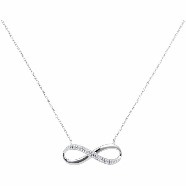 10kt White Gold Womens Round Diamond Infinity Pendant Necklace 1/8 Cttw