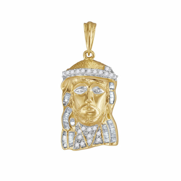 10kt Yellow Gold Mens Round Diamond Jesus Charm Pendant 1/2 Cttw