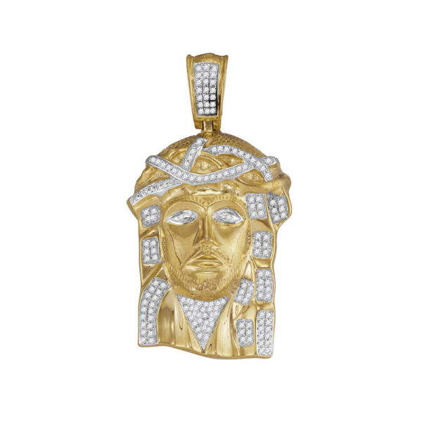 10kt Yellow Gold Mens Round Diamond Jesus Face Charm Pendant 3/8 Cttw