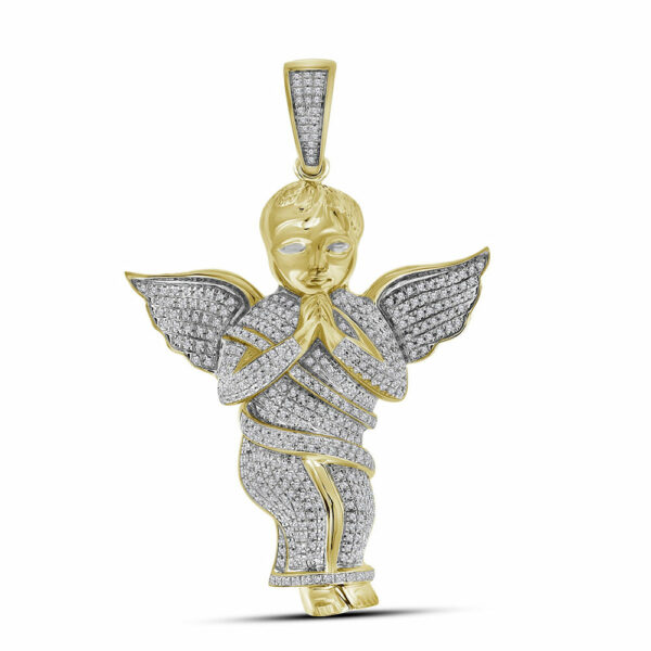 10kt Yellow Gold Mens Round Diamond Angel Cherub Charm Pendant 1 Cttw