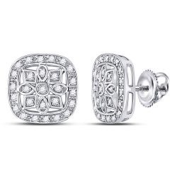 Sterling Silver Womens Round Diamond Square Frame Flower Petals Earrings 1/6 Cttw
